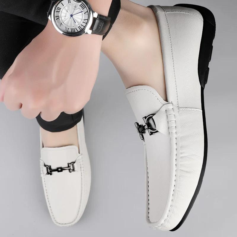 Fashion Summer Mens Shoes Casual Luxury Brand Men Loafers Genuine Leather Moccasins Light Breathable Slip On Boat Shoes Outdoor Flats