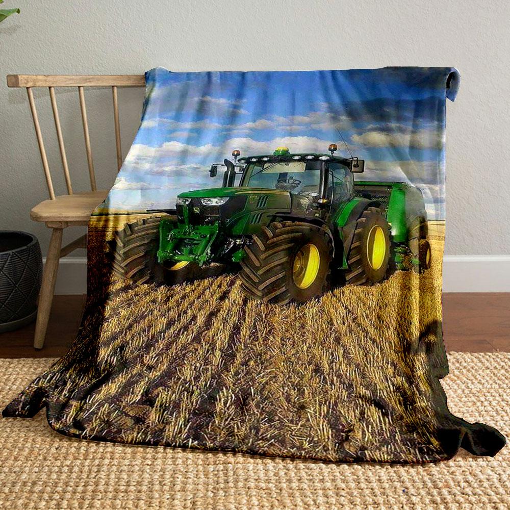 Green Farm Tractor Blanket Printed Blanket for Living Room Bed Couch lunch break Soft Cozy Blanket for Friend's festival Gift