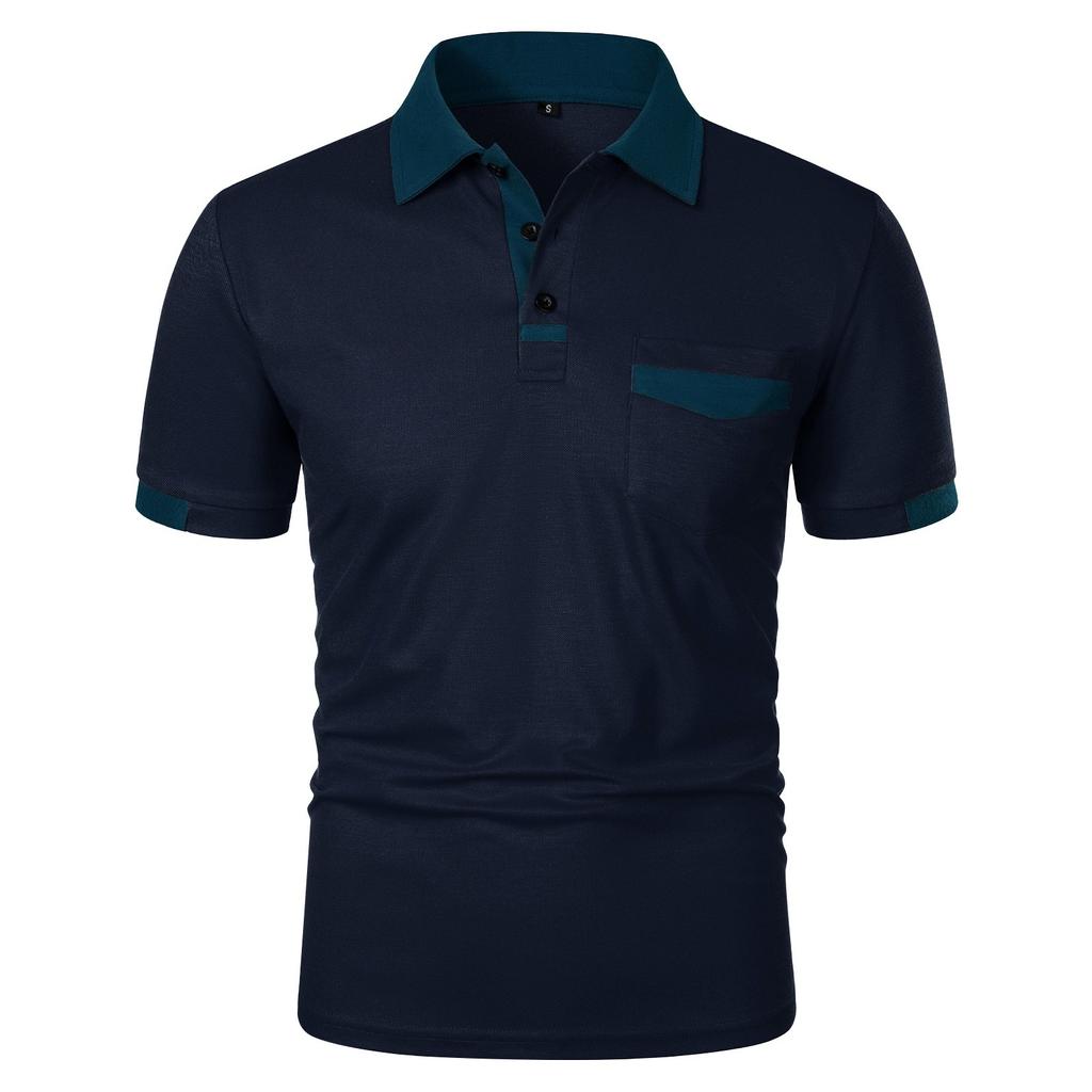 Мужская повседневная рубашка с коротким рукавом и карманом на пуговицах с цветными блоками