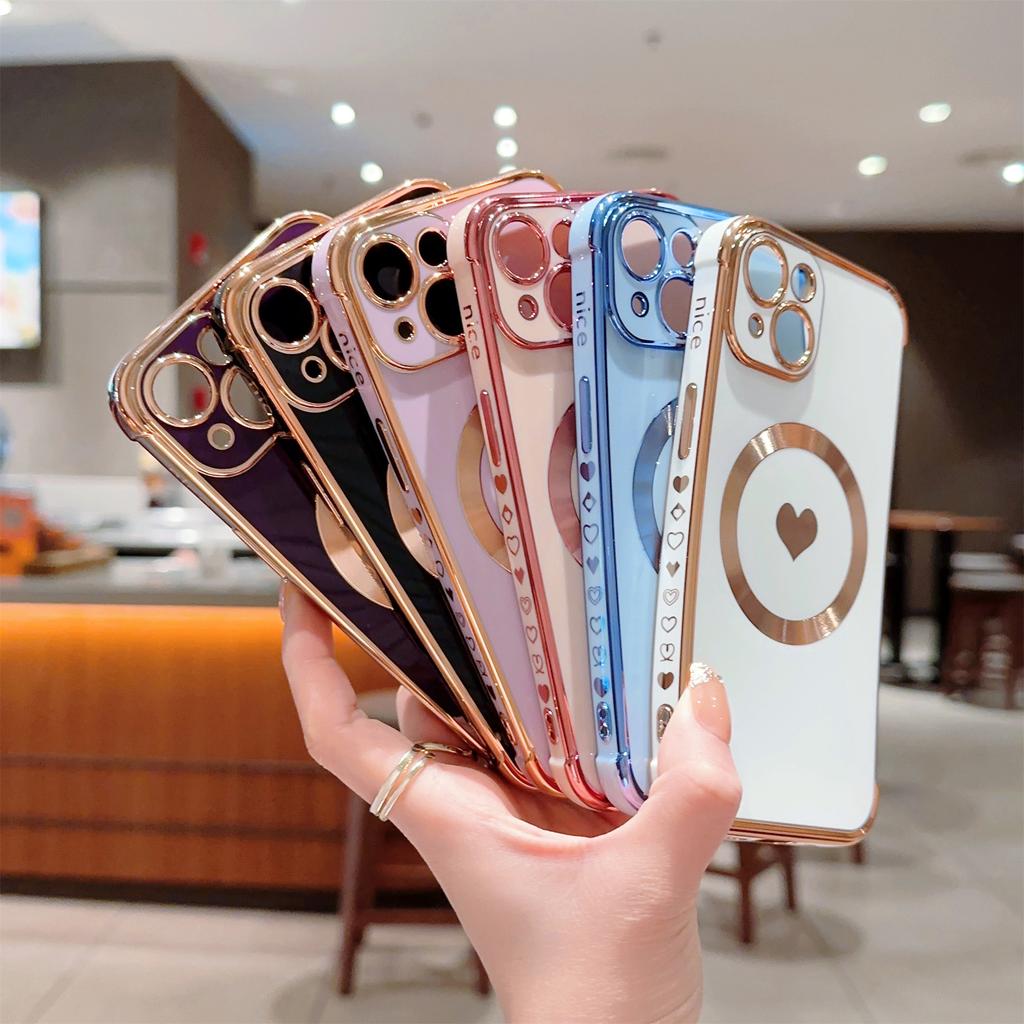 Для iPhone 13 Магнитный чехол с узором в виде сердца TPU Защита от царапин Покрытие краев гальваникой