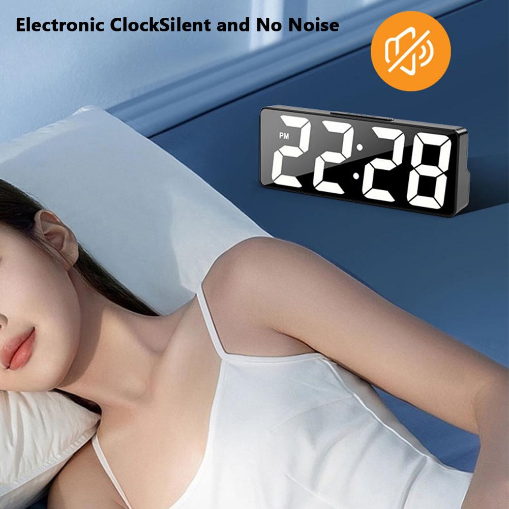 Digital LED Alarm Clock Mirror USB Battery Dual Power 2 Levels Adjustable Brightness Desk Clock For Office Travel