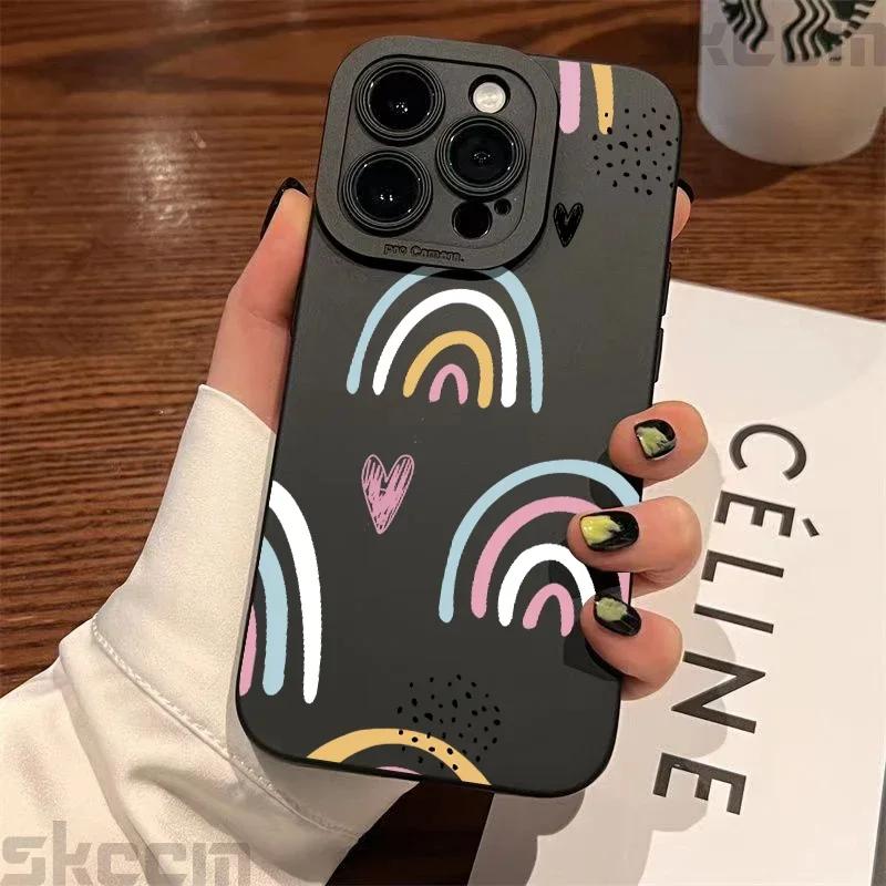 Black Love Heart Phone Case For iPhone 16 14 15 13 12 11 Pro Max X XR XS 7 8 15 16 Plus SE 2020 Shockproof Silicone Soft Cover