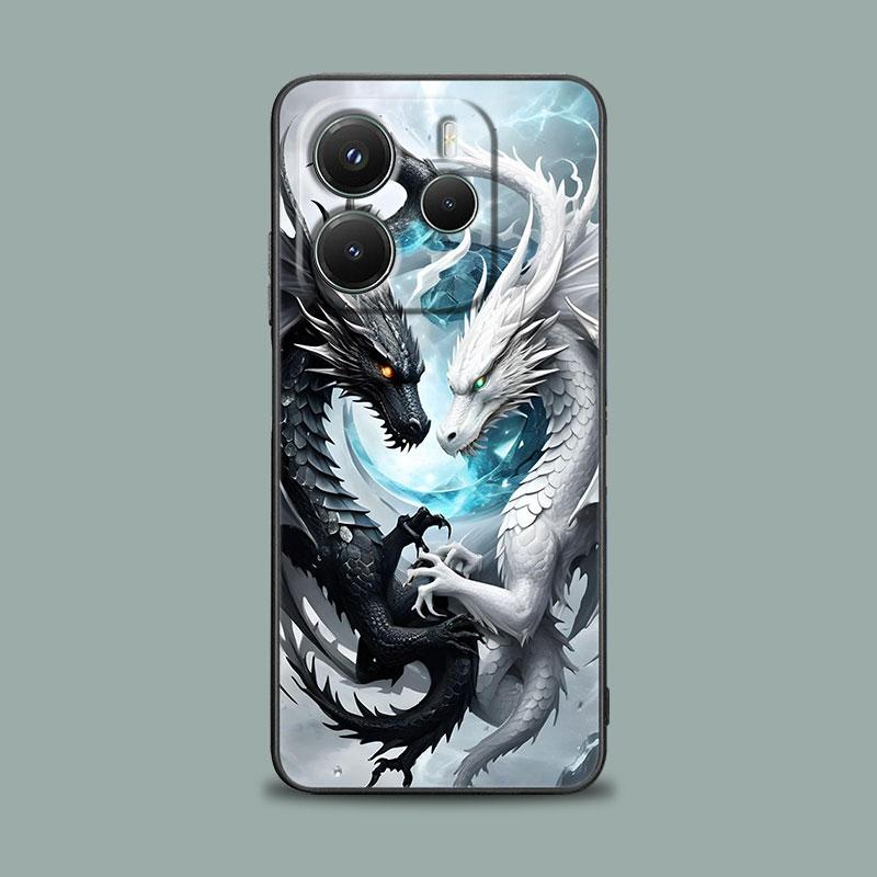 Чехол для телефона для Xiaomi Redmi 15C 14C 12C 13C Redmi Note 15 14 13 12 11 10 Pro Plus 5G 12S Силиконовый чехол Милый Черно-белый Дракон