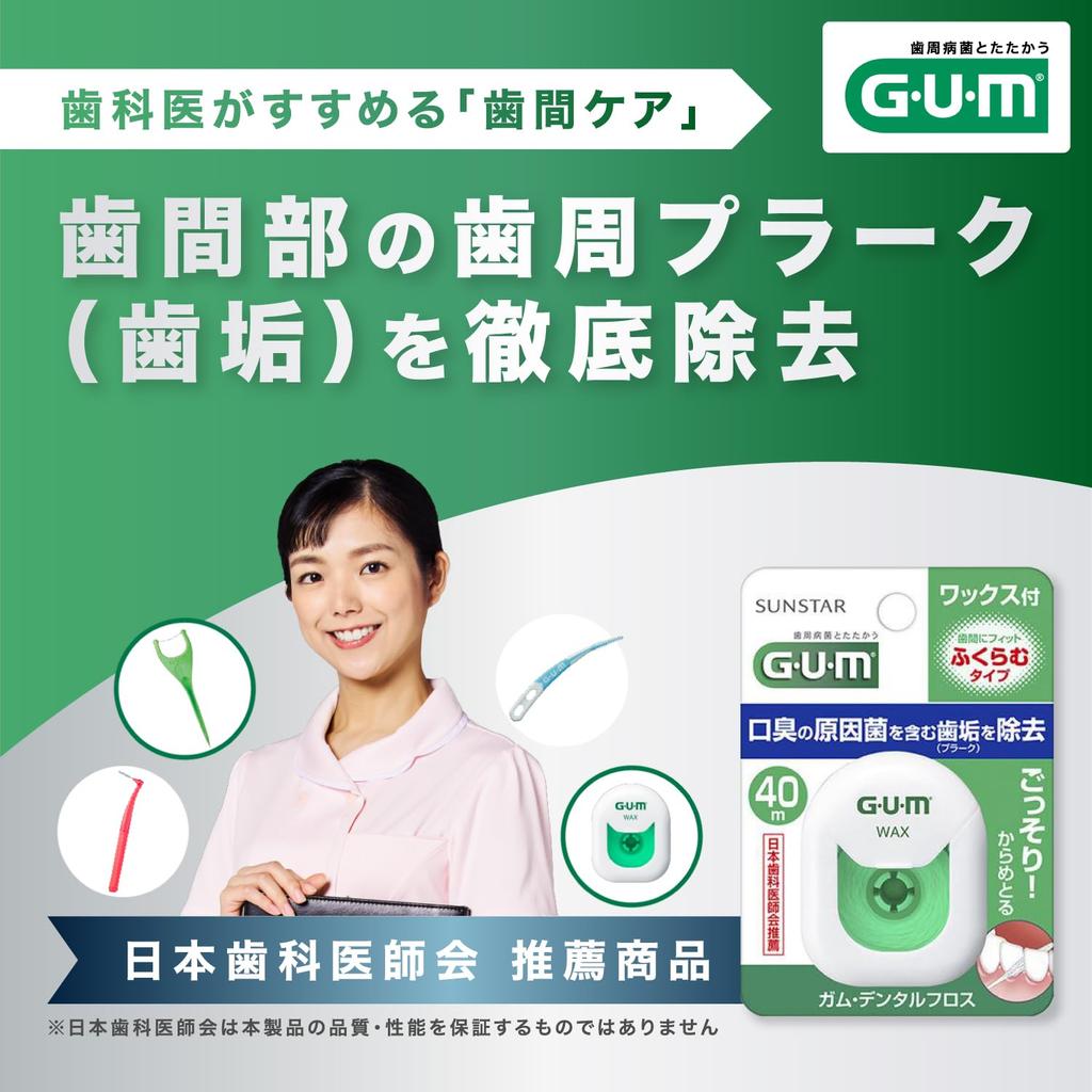 GUM Зубная нить Расширяющаяся межзубная 40м х 3 упаковки Бонус [Вощеная] Вощеная, Уход, +