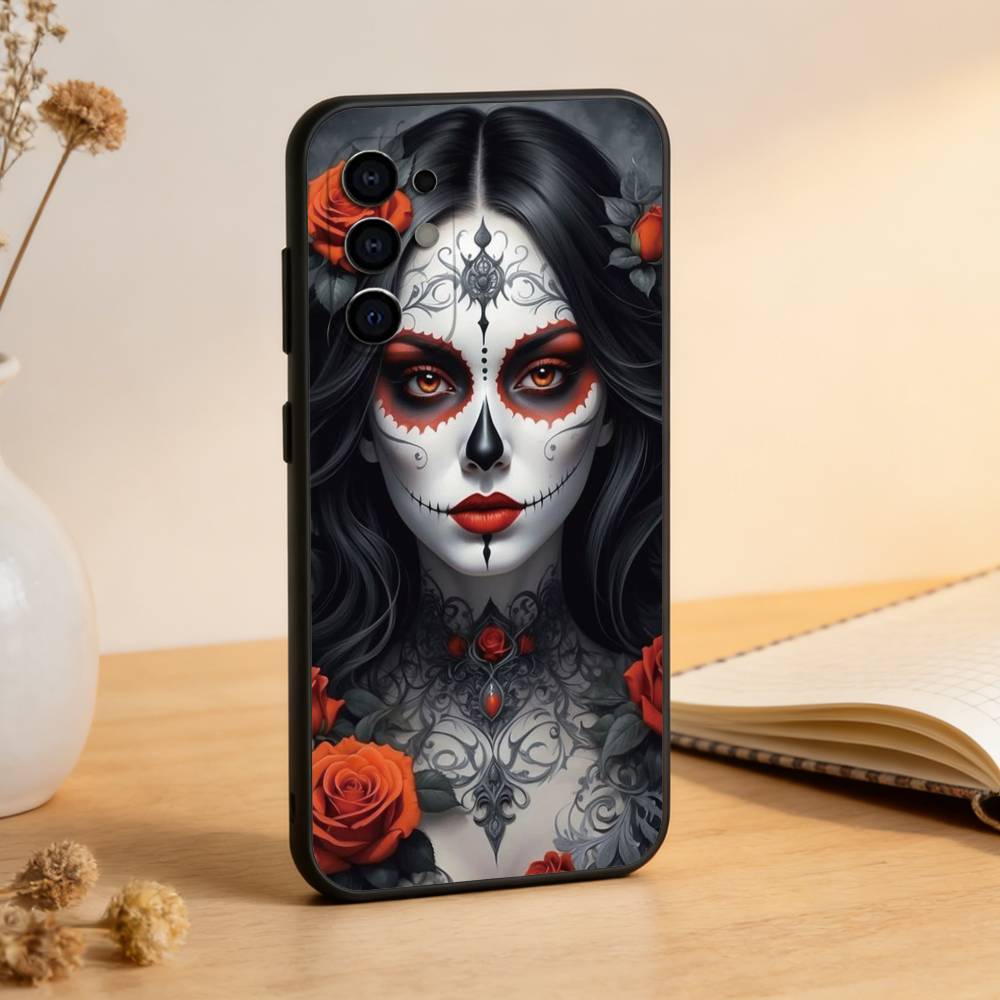 Чехол для телефона 'Мексиканская Катрина - Череп Девочки' для Samsung S25, S24, S21, S22, S23, S30, Ultra, S20, Plus, Fe, Мягкий Силиконовый Черный Чехол