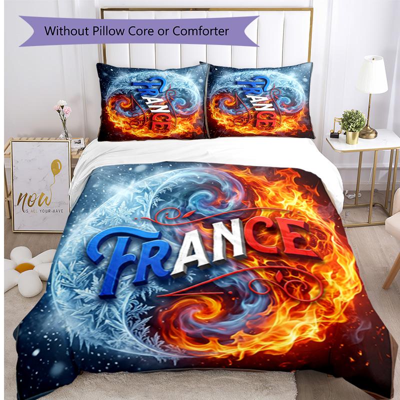 France Football Printed Bedding 3 Piece Set Cozy Breathable Bed Cover Set as Housewarming Holiday Gift