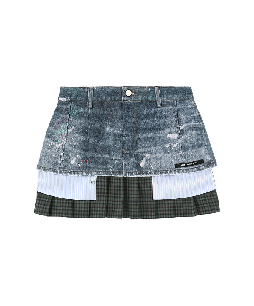 Andersson Bell Painted Denim Layered Mini Pleats Skirt Apa884W(Blue)