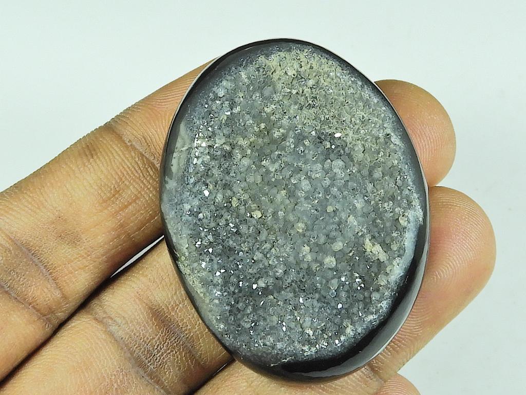 35X45X09ММ Окрашенный Черный Оникс Друза Агат Овальный Кабошон Свободный Драгоценный Камень 124 Карата. SK-4672