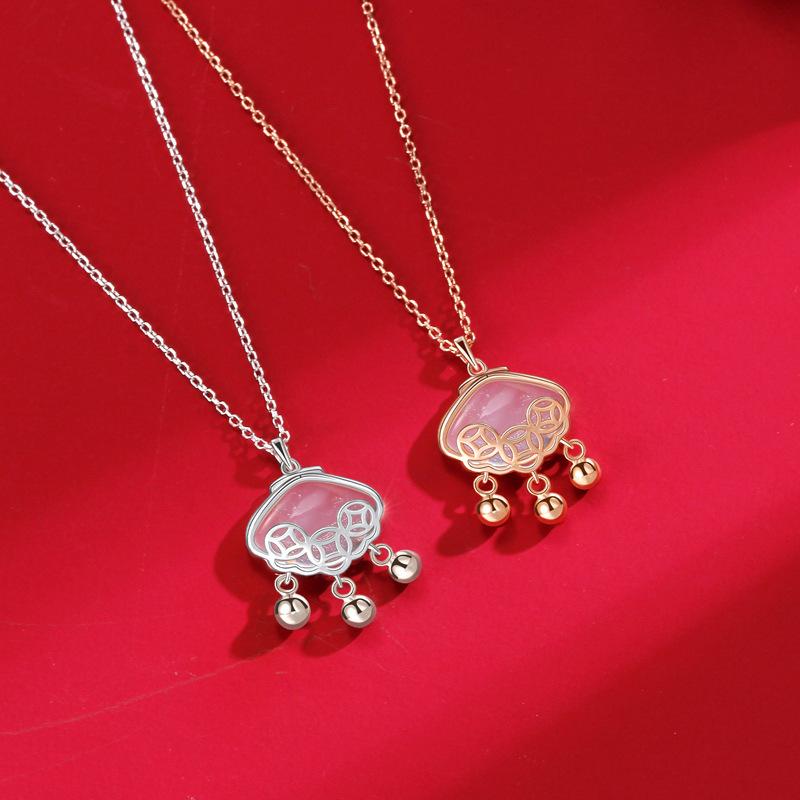 Удача, безопасный замок, ожерелье из халцедона, женский замок долголетия, колокольчик, нишевый дизайн, модная цепочка для свитера с характером