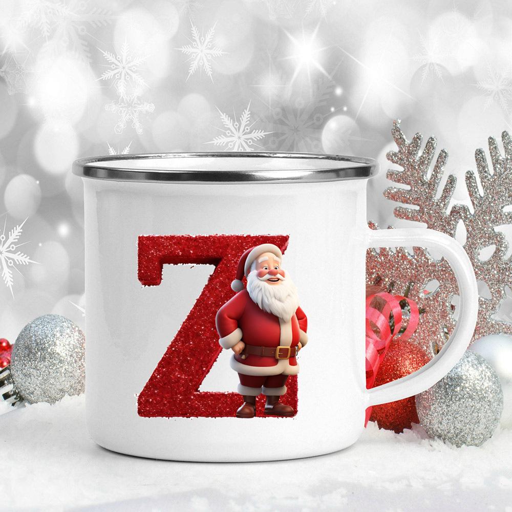 26 Letter Santa Claus Printed Enamel Cup Milk Juiice Coffee Cup Mug Best Christmas Gift For Family Friends