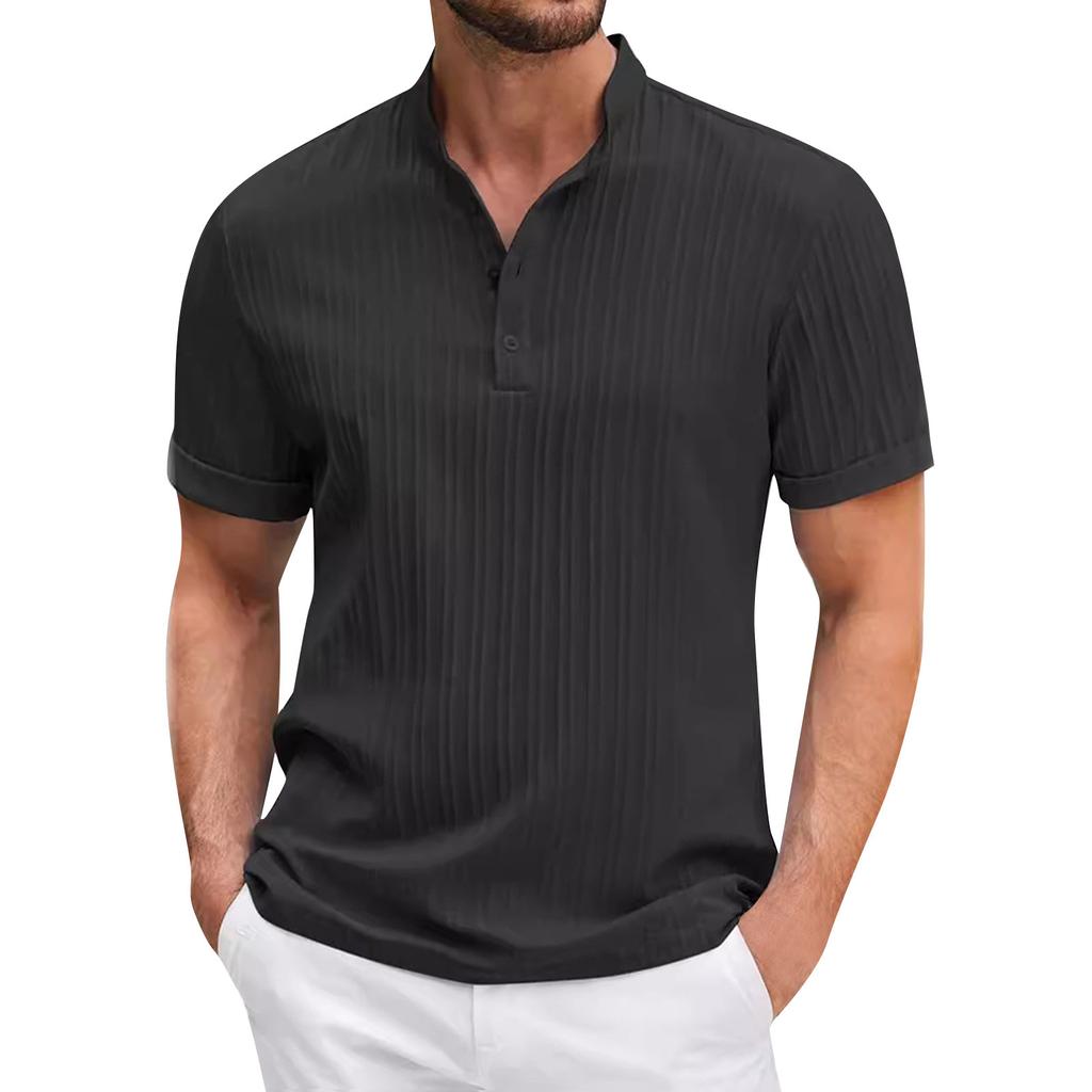 Vintage Summer Men's T-Shirt Streetwear 3 Buttons Open Fly Loose Clothing Print Short Sleeve T-Shirt