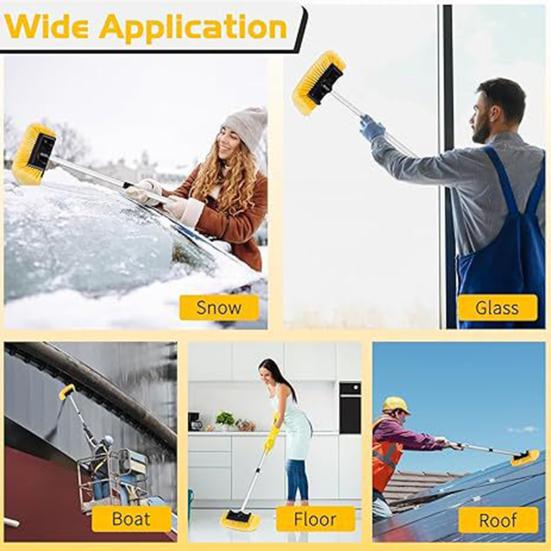 Car Cleaning Brush with Soft Synthetic Bristles Telescopic Handle Built-in Hose Attachment Car Wash Brush