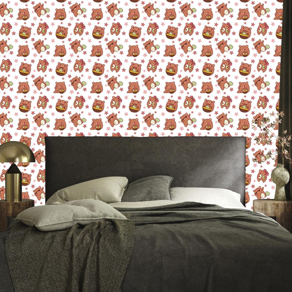Bear Wallpaper White and Orange for Living Room and Bedroom 50x1000