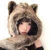 Punk Winter Versatile Abbey Hottie Plush Hat Fox Hair Faux Fur Scarf Gloves Integrated Warm