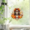 Waterproof PVC Window Murals Day of The Dead Clings, Dia De Los Muertos Sticker, Colorful Removable Holiday Glass Clings Sugar Skull with Flowers