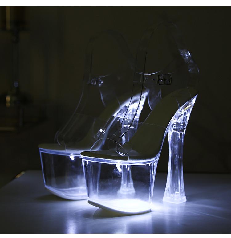 Новые туфли для ночного клуба на толстом каблуке, светящиеся туфли, женская обувь, туфли для подиума, туфли для танцев на шесте, босоножки со кристальной подошвой LFD-10367-Q1