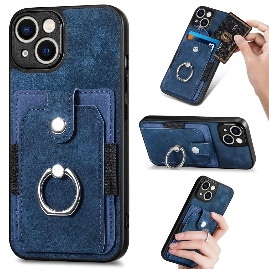 Кожаный чехол-кошелек с отделением для карт для iPhone 15 14 13 12 11 Pro XR X XS Max 8 7 Plus с магнитным кольцом-держателем для пальца