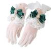 Women's Lolita Gloves, Short Gloves with Ribbon, Dress Gloves for Weddings, Wedding Receptions, and Party Dresses (Green)