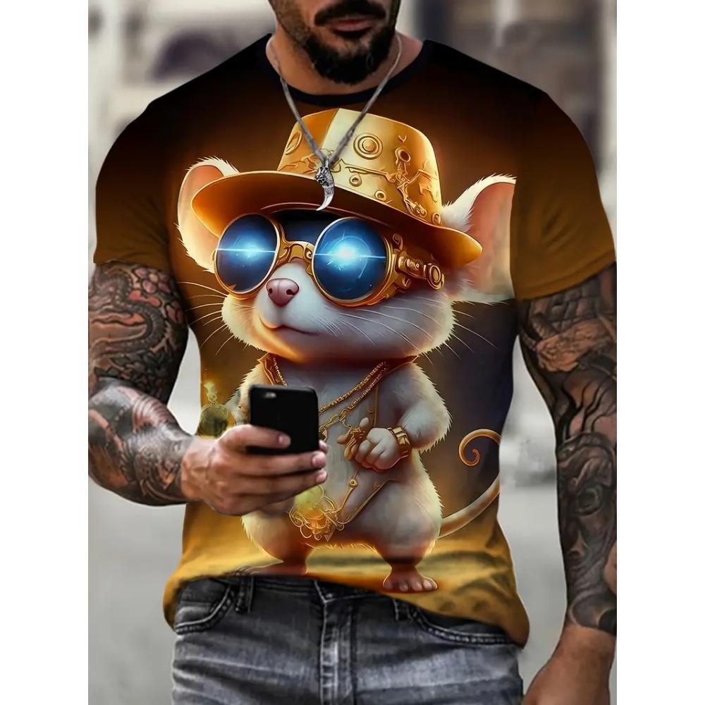 Мужская футболка с принтом 3D Animal Mouse, летняя модная повседневная футболка для спорта на открытом воздухе, фитнеса, с круглым вырезом и короткими рукавами, мужская рубашка, одежда