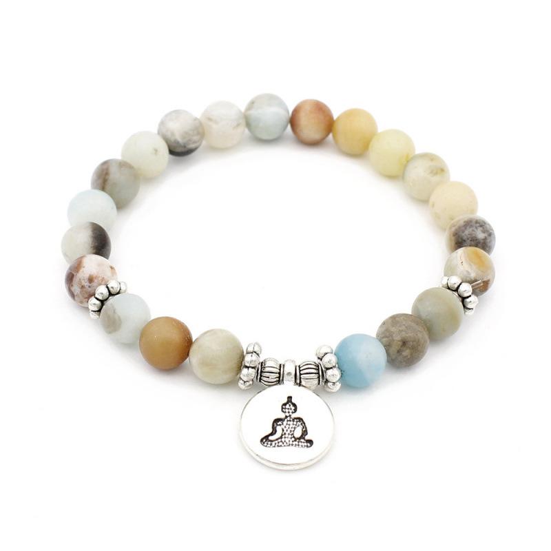8mm Frosted Amazonite Mala Bracelet with Lotus Pendant