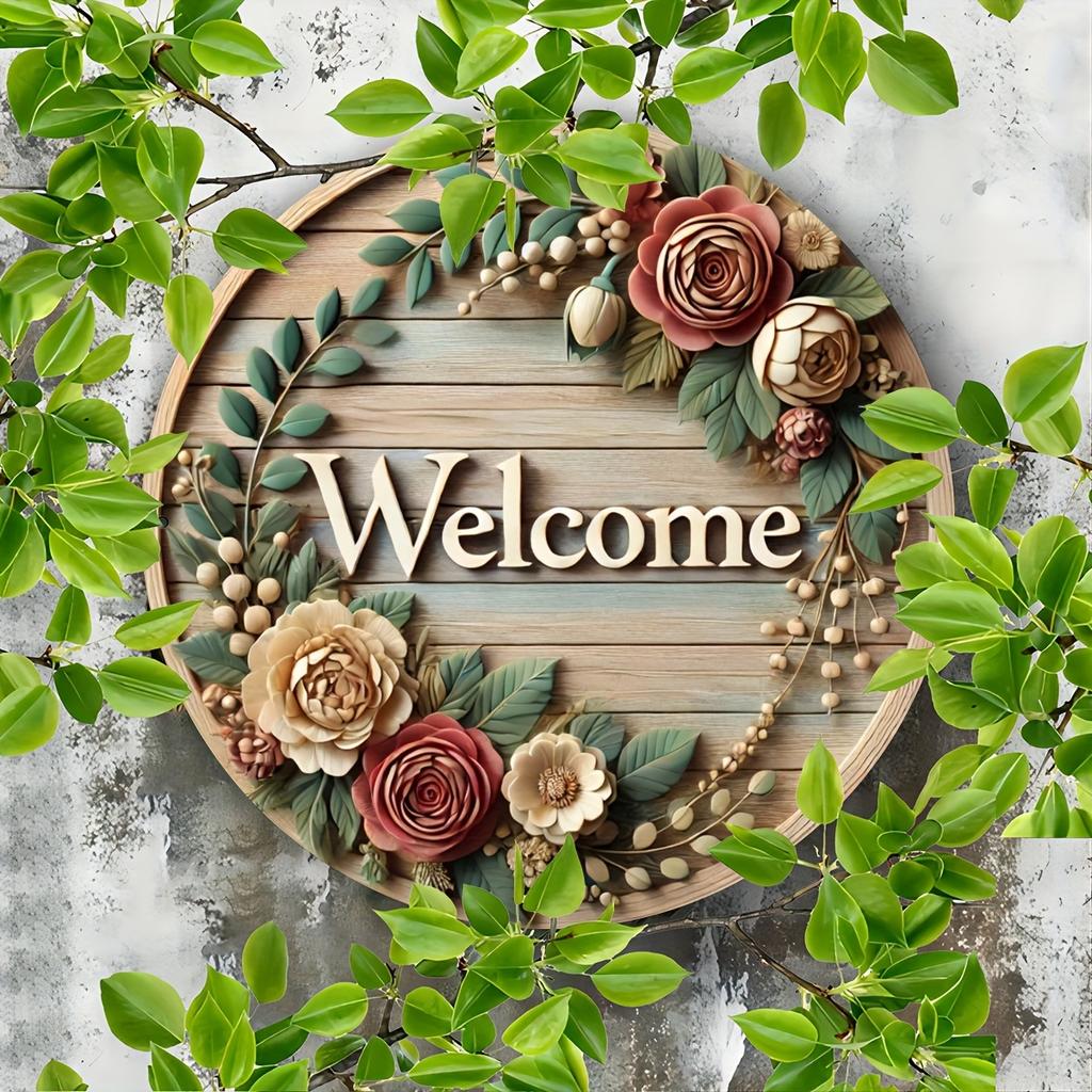 A Pack of 8-inch Round Vintage Metal Wreath Wrought Iron Welcome Signs, Waterproof and Non-fading