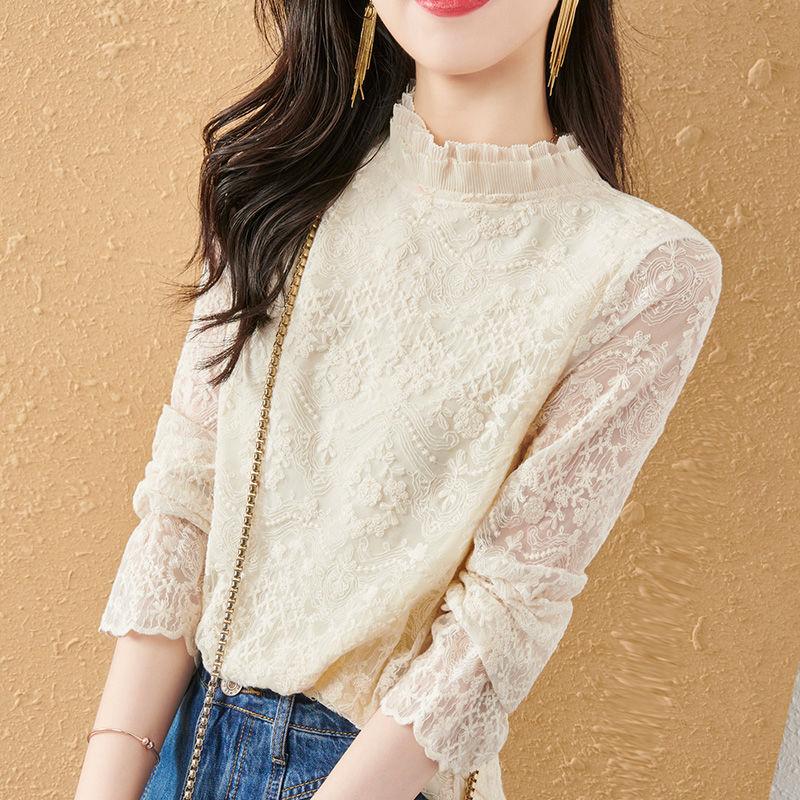 Высококачественная кружевная базовая рубашка для женщин на весну и осень. Универсальный тонкий топ на осень.