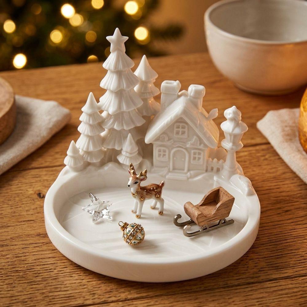 Cartoon Christmas Village Decor Tray 3D Printed Holiday Trinket Storage Tray Christmas Party