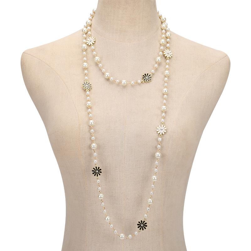 JMXD Длинное жемчужное ожерелье для женщин Y2K Модное ожерелье-чокер с подвеской в виде ромашки Эффектная бижутерия Минималистичный шик Изящная многослойная цепочка Модные элегантные аксессуары Подарок