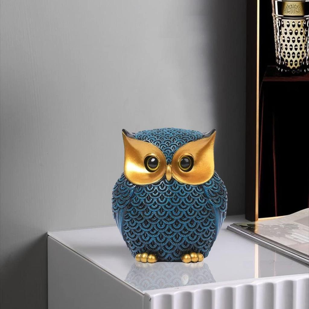 Modern Classy Lucky Owl Resin Art Figure Showpiece (Blue), 1 Piece