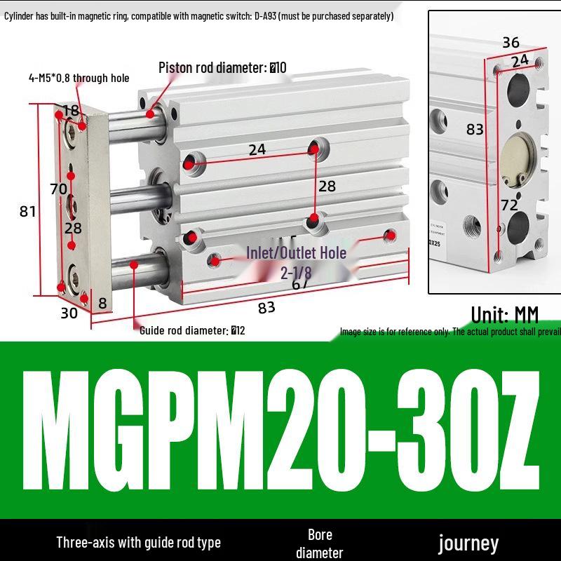 Compact Three-Axis Pneumatic Guided Rod Cylinder 12/16/20/25/32-10/20/40/50/75z