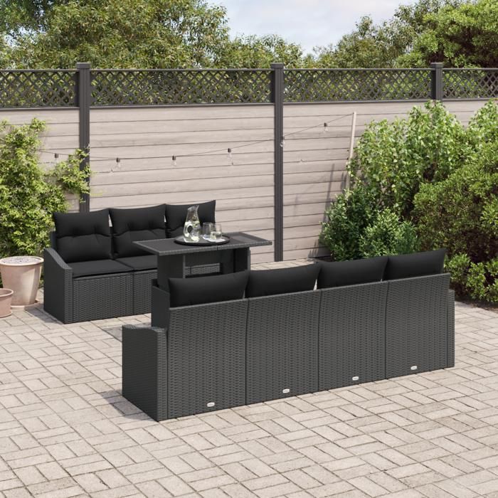 VidaXL 8 Pieces of Garden Sofas with Cushions Black Poly Rattan 3348949