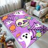 Spooky Skull & Halloween Area Rug - Vibrant Purple Crystal Velvet Carpet with Playful Ghosts, Skulls, and Candy Design - Durable