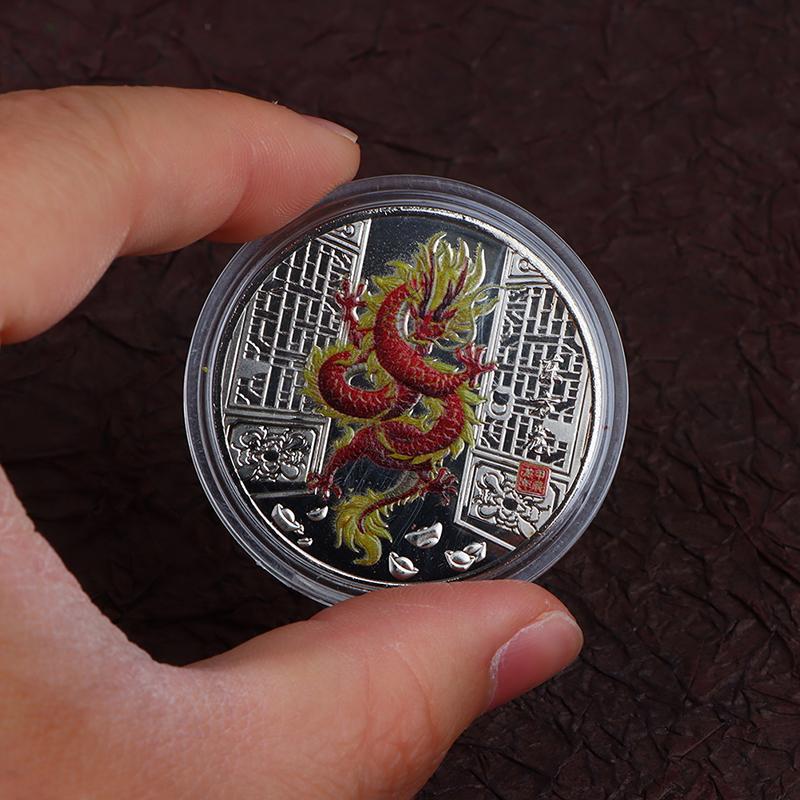 1 шт. памятные монеты 2024 года Дракона, окрашенный значок зодиака