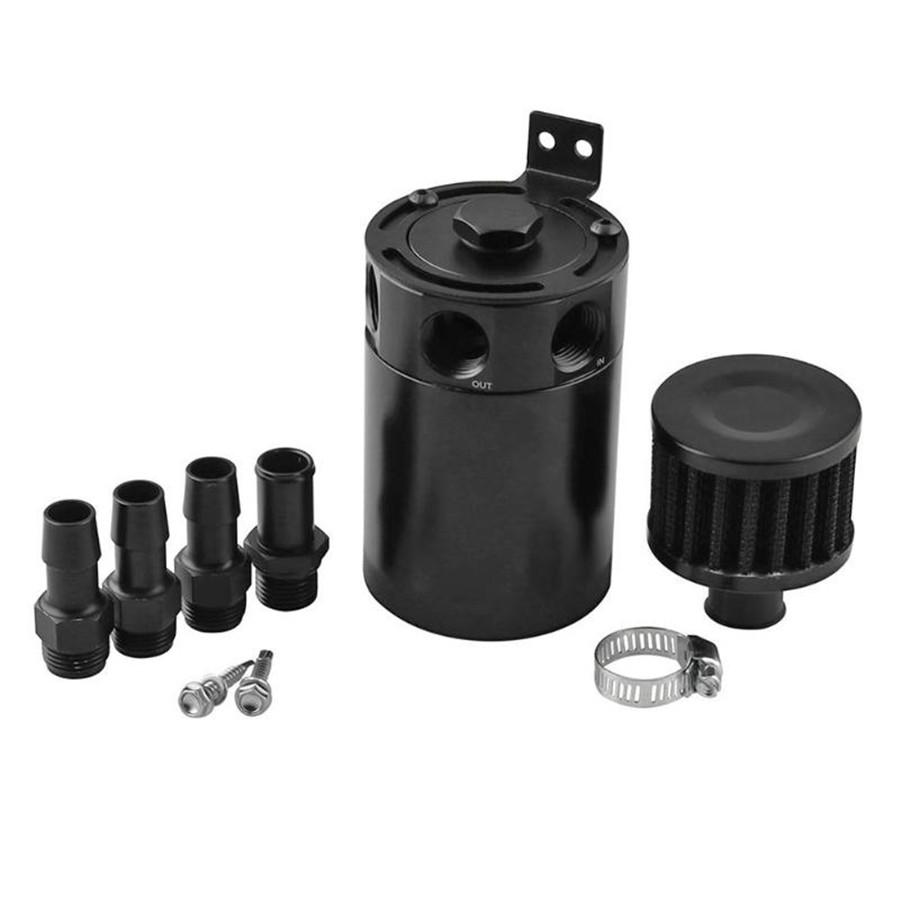 3-Port Oil Reservoir Catch Can Tank with Drain Valve & Breather Filter Universal