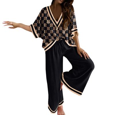 Женский повседневный топ с рукавами с принтом и широкие брюки