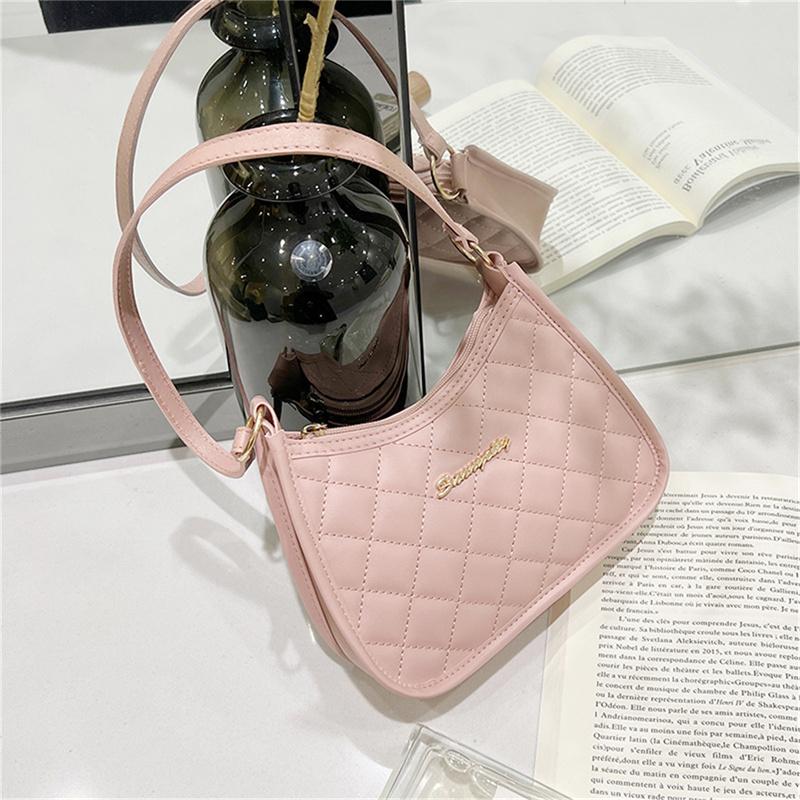 Women Pu Leather Shoulder Bag Fashion Rhombic Embroidery Casual Zipper Handbags