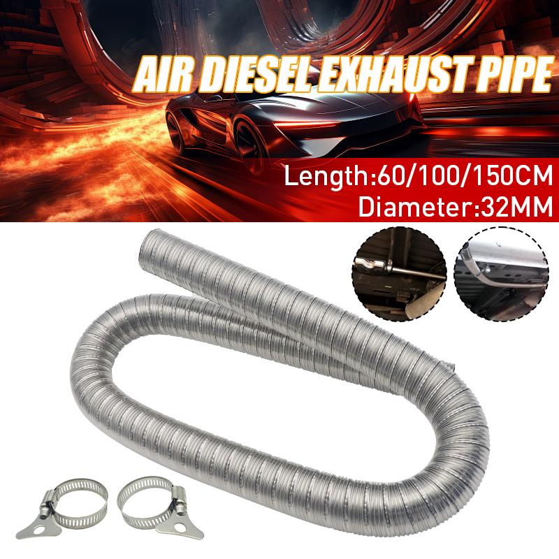 32mm 60/100/150cm Air Diesel Parking Heater Stainless Steel Exhaust Pipe Double-layer Exhaust Pipe Without Cap + 2 Clamps for Webasto Heater