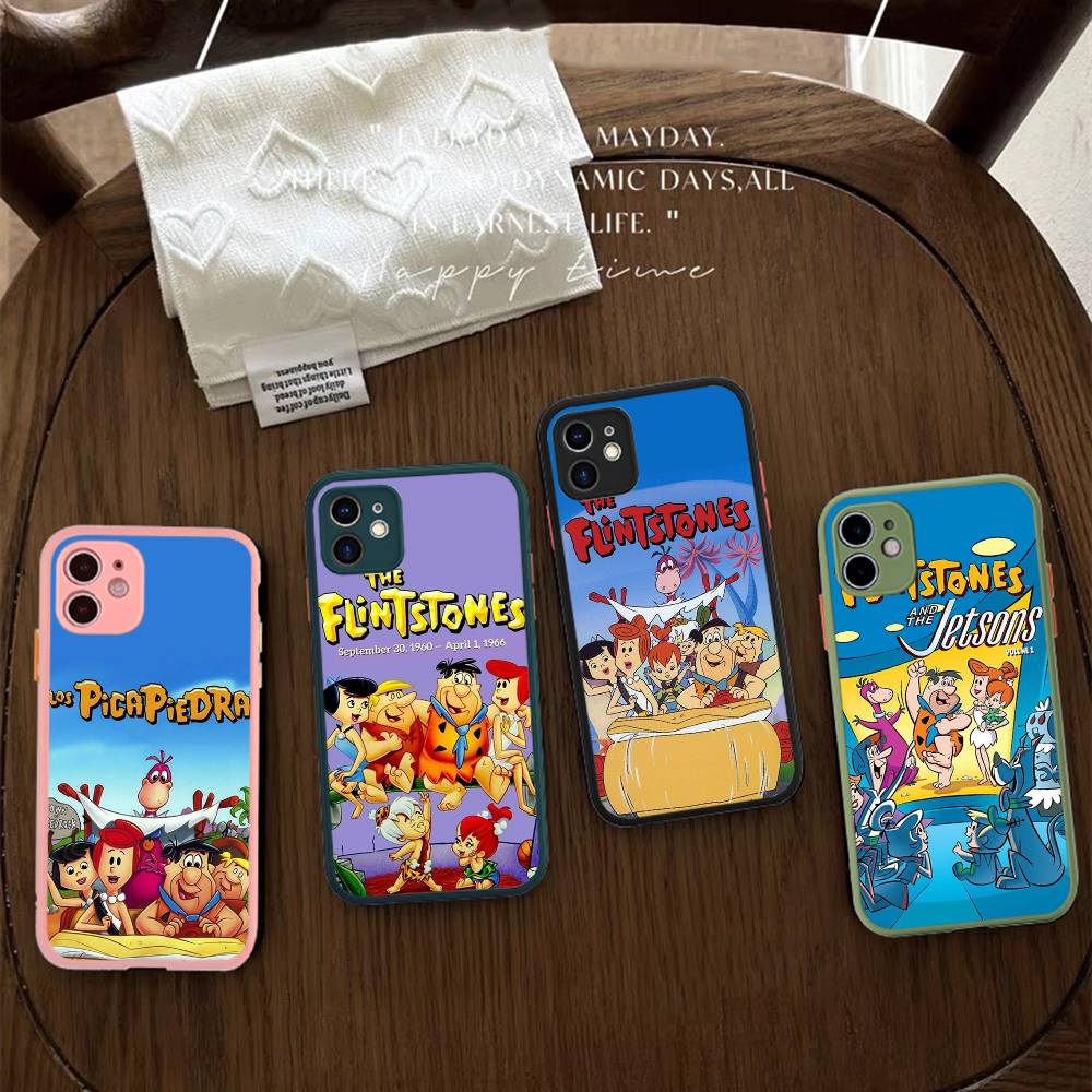 The Flintston es Cartoon Silicone Case For IPhone 16 15 14 13 12 11 Pro Max Plus X XS MAX Shockproof Matte Cover