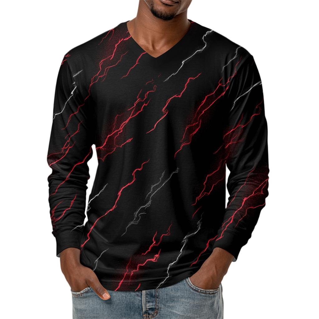 Мужская футболка с V-образным вырезом, повседневная, модная, с принтом, с длинным рукавом