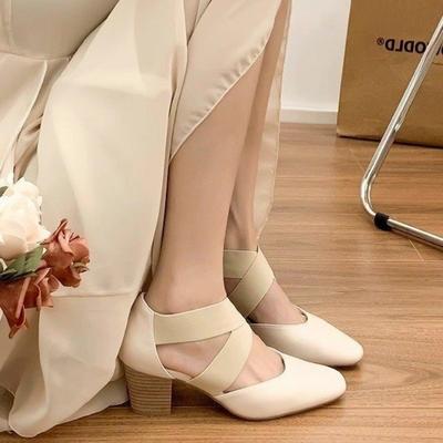 Модные женские туфли-лодочки Французский стиль Кожаные летние туфли На шнуровке Женские сандалии Леди Весна Осень Ретро туфли Толстый каблук 6,5 см Круглый носок