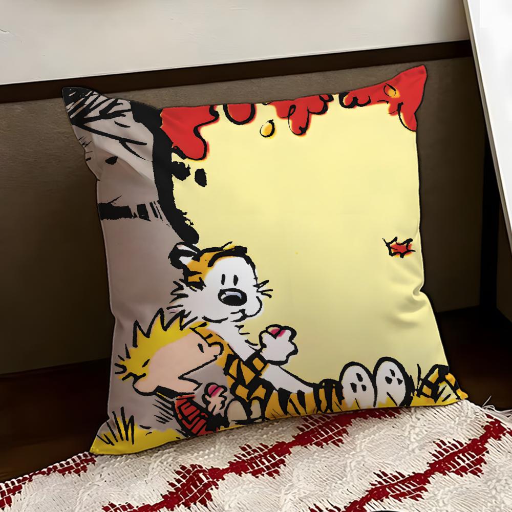 Cartoon CCalvin and HHobbes Cushion Cover Reversible Soft Durable Pillow Cover Home Car MultiScene Use for Daily Comfort