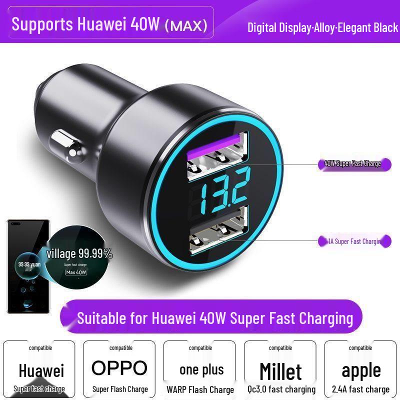 Быстрое автомобильное зарядное устройство 66 Вт для Huawei, OPPO и Apple - Подходит для гнезда прикуривателя 120 Вт