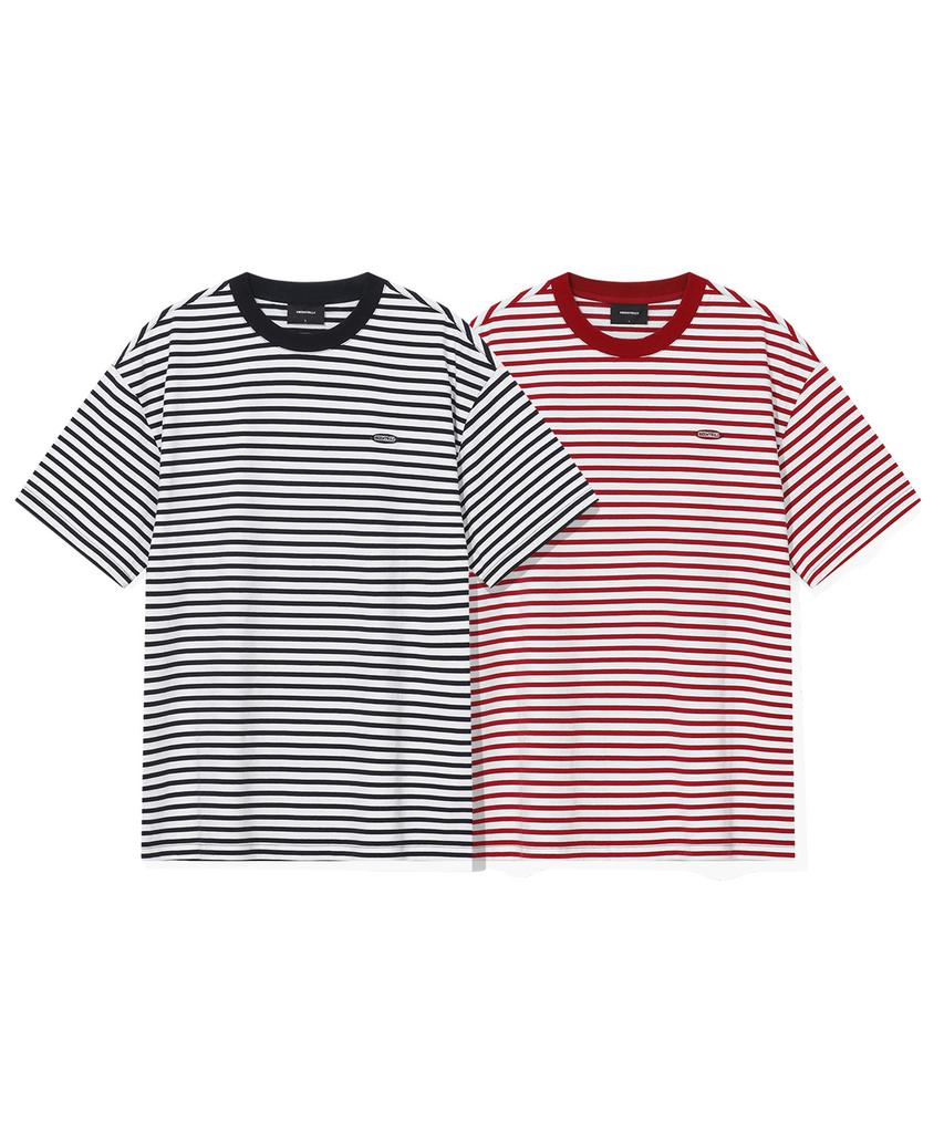 BEENTRILL Oval Wappen Striped T-Shirt (Red)