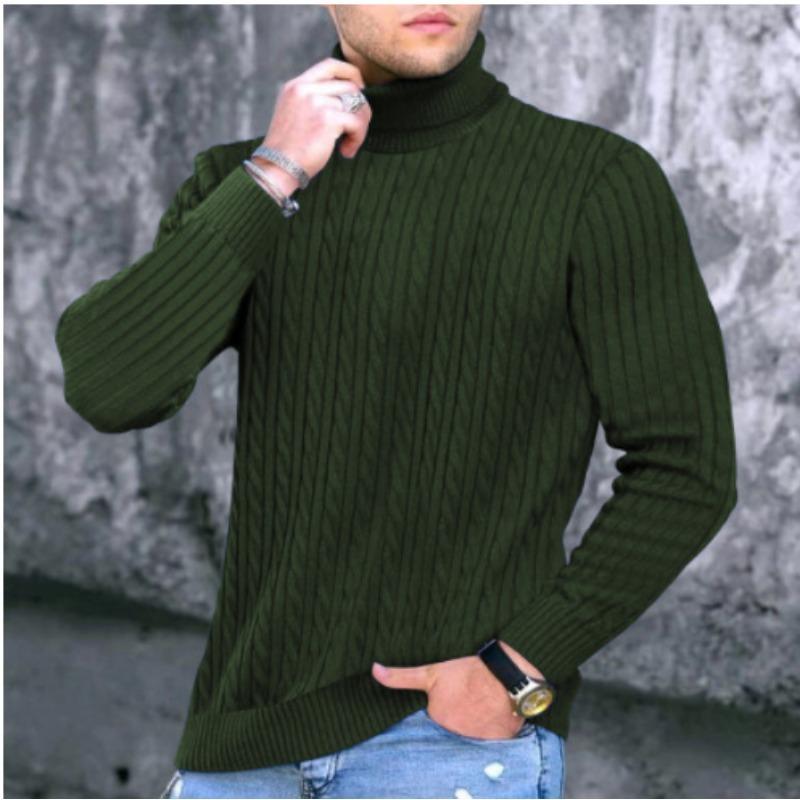 Fashion 2025 Autumn and Winter Men's Solid Color Turtleneck Sweater Twisted Pullover Base Knit Sweater