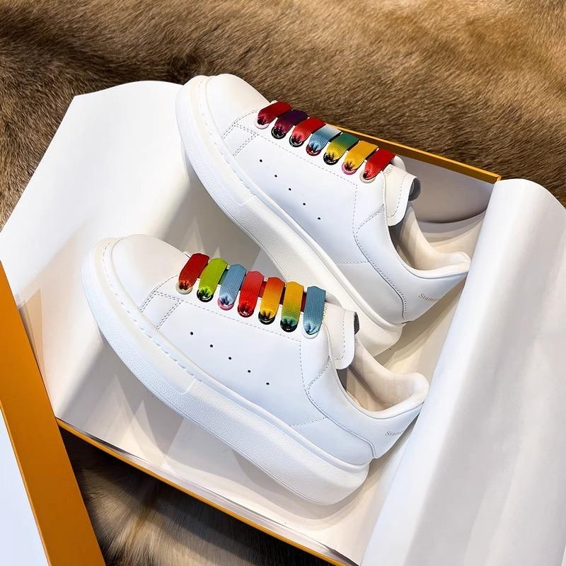 Little white shoes women's new couple leather inner height increase versatile small spring and summer thick baseplate shoes men