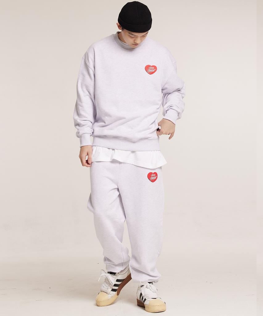 CREAM SODA LAB Human Highlight Heart Jogger Pants Light Gray Red