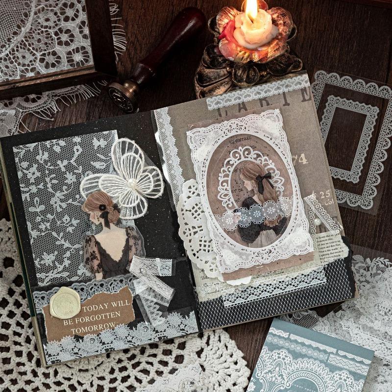 Vintage Lace Pattern Pet Sticker Book For Hand Account Diy Scrapbook Decoration