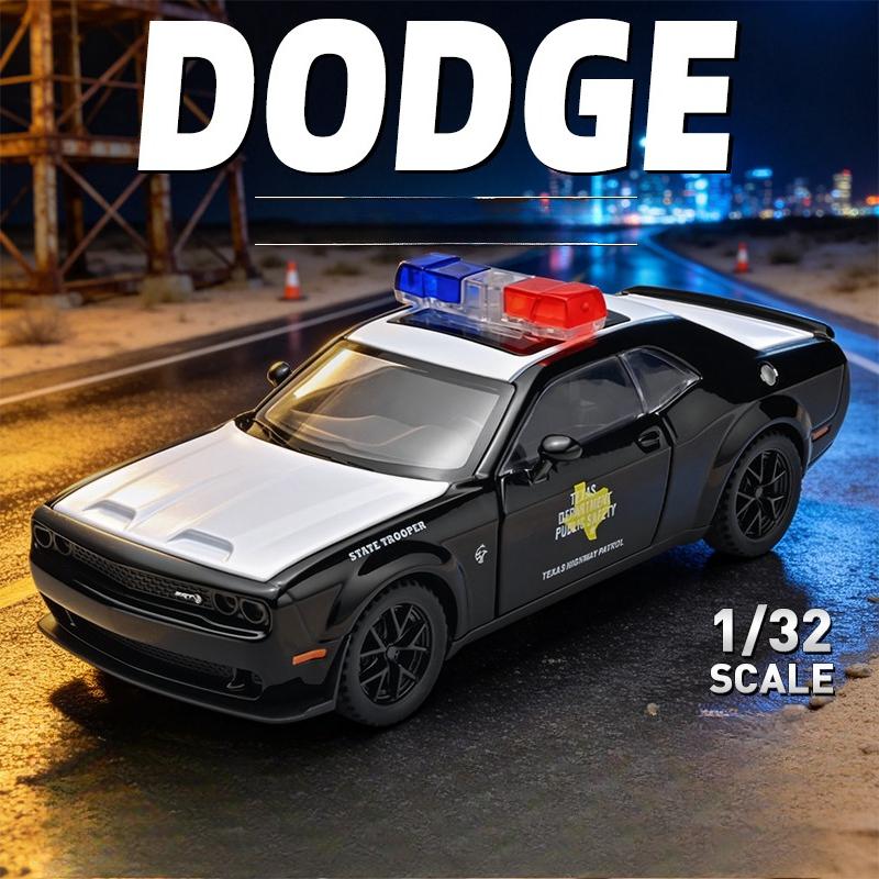 Симуляция 1/32 Dodge Hellcat Полицейская машина Литая модель С инерционным механизмом Звук и свет Коллекционный орнамент Сплав Миниатюрная машина