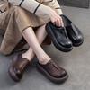 Thick Soled Slippers Genuine Leather Round Toe Versatile Women's Flat Platform Shoes