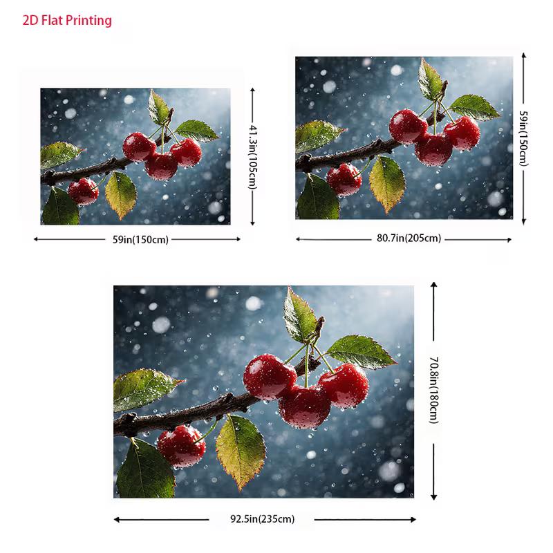 2D Food Photography Backdrop 2D Wet Red Cherries Macro Photo Background for Themed Shoot
